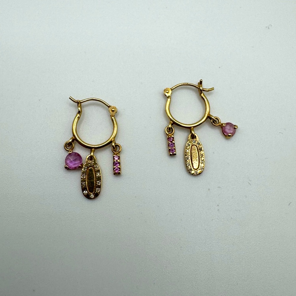 SCOSHA Diamond and Pink Sapphire Charm Earrings (pair) - 14kt gold